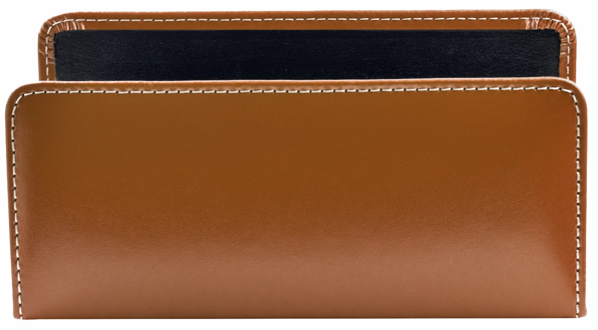 Briefständer CAMBRIDGE Top Grain Rindspaltleder mit heller Kontrastnaht hellbraun